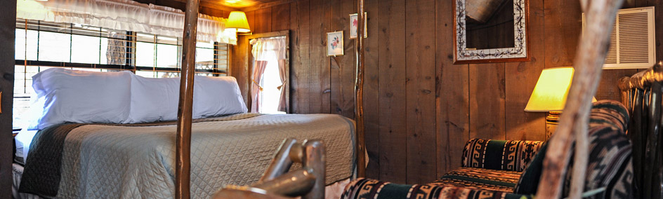 Cabin B at Bear Creek Motel & Cabins is a split level cabin with an elevated king size bed